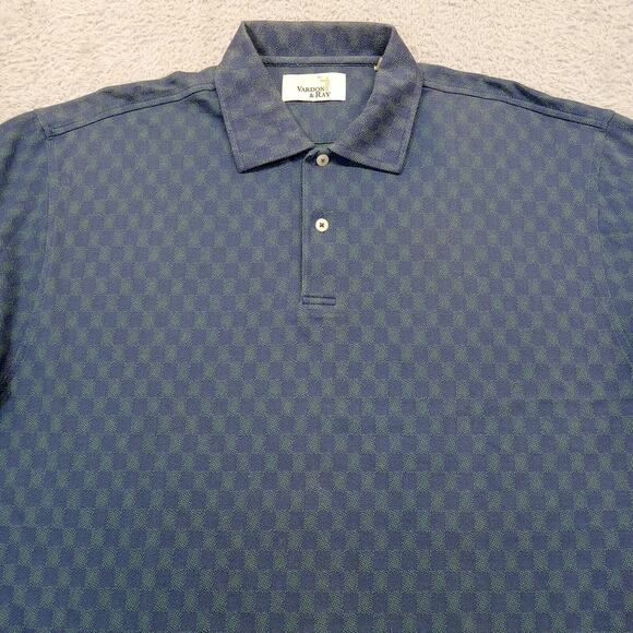 Vtg. Vardon & Ray Polo Shirt L Men's Blue Green Checker Board Cotton Blend - Picture 3 of 7